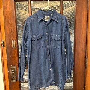 Vintage Blue Denim Button-Up Shirt 100% Cotton Natural Fibers Granola Girl
